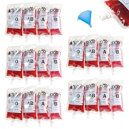 20 Pack Blood Bags for Drinks,150ml Anti-Leak Bags with Cap,Reusable Food Grade Bags,Decoration Cups for Halloween and Christmas