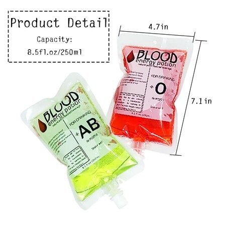 20 Pack Blood Bags for Drinks,150ml Anti-Leak Bags with Cap,Reusable Food Grade Bags,Decoration Cups for Halloween and Christmas