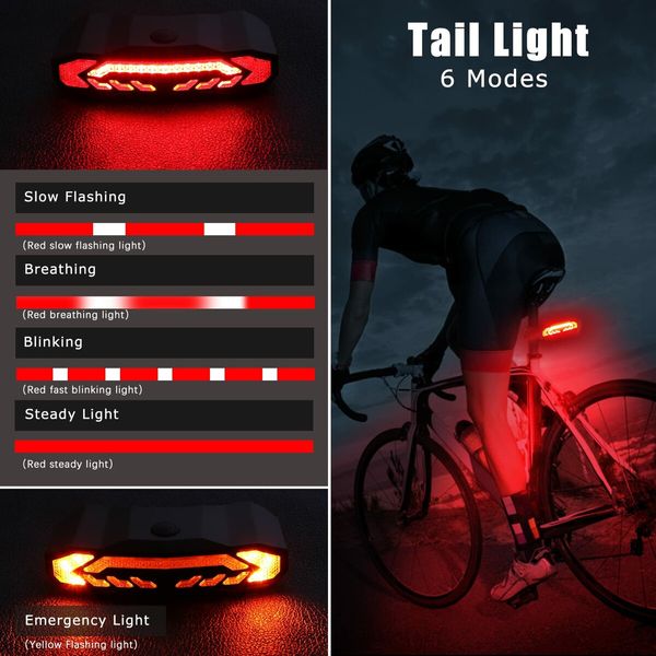 Smart Bike Tail Light with Turn Signals and Brake Light, Bike Alarm Horn with Remote, Auto ON/Off Rechargeable Waterproof Bike Horn Alarm Rear Bike Brake Light Turn Signals Bicycle Tail Light