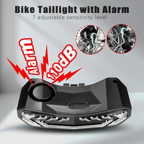 Smart Bike Tail Light with Turn Signals and Brake Light, Bike Alarm Horn with Remote, Auto ON/Off Rechargeable Waterproof Bike Horn Alarm Rear Bike Brake Light Turn Signals Bicycle Tail Light