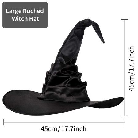 Women Halloween Witch Hat Black Pleated Wizard Hat Bat Hat with Bat Pendant for Halloween Cosplay Party Costume