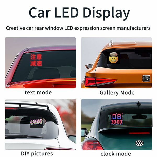 Car Rear Window LED Display,Pixel Display, 32X32 Pixel Screen,APP Control, Full-Color Emoticon Panel, DIY Emoticon Package, Advertising Screen Gift