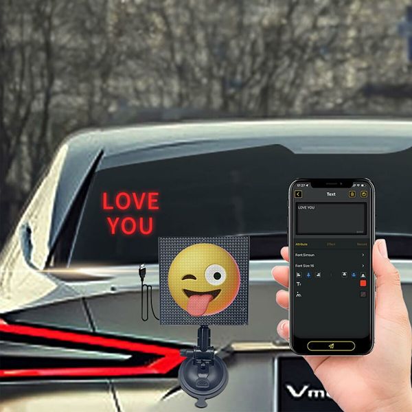 Car Rear Window LED Display,Pixel Display, 32X32 Pixel Screen,APP Control, Full-Color Emoticon Panel, DIY Emoticon Package, Advertising Screen Gift