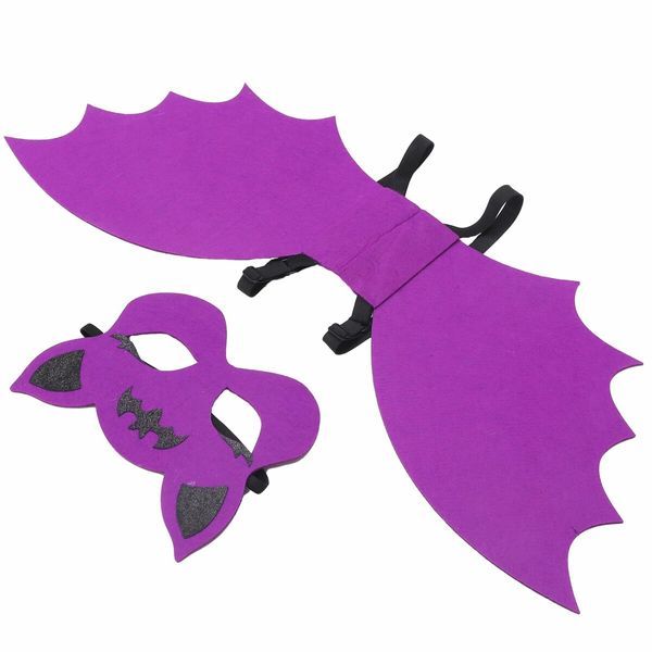 Halloween Bat Costume Set Bat Mask Wing Props Cosplay Party Drees Up Accessories (Purple)Age6-15