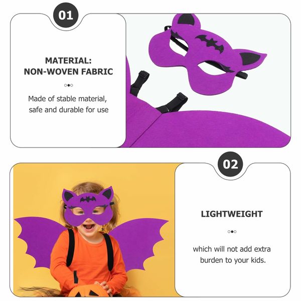 Halloween Bat Costume Set Bat Mask Wing Props Cosplay Party Drees Up Accessories (Purple)Age6-15