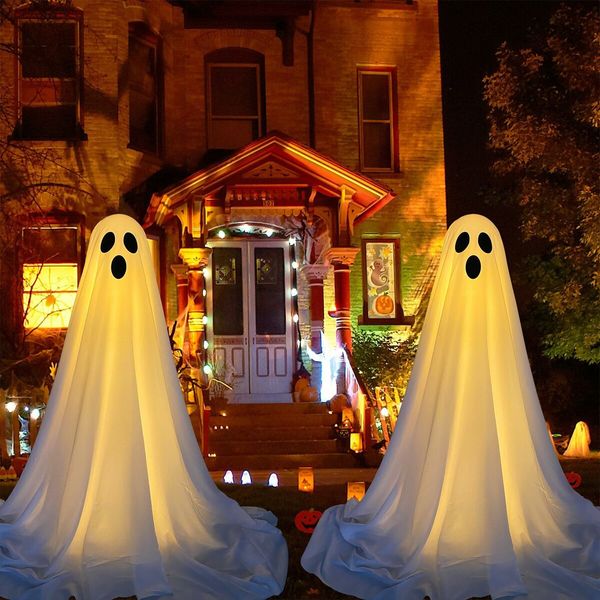 2 Pack Halloween Spooky Ghost Halloween Decor with Light Strings Easy to Assemble Ghost Decorations for Front Porch Yard