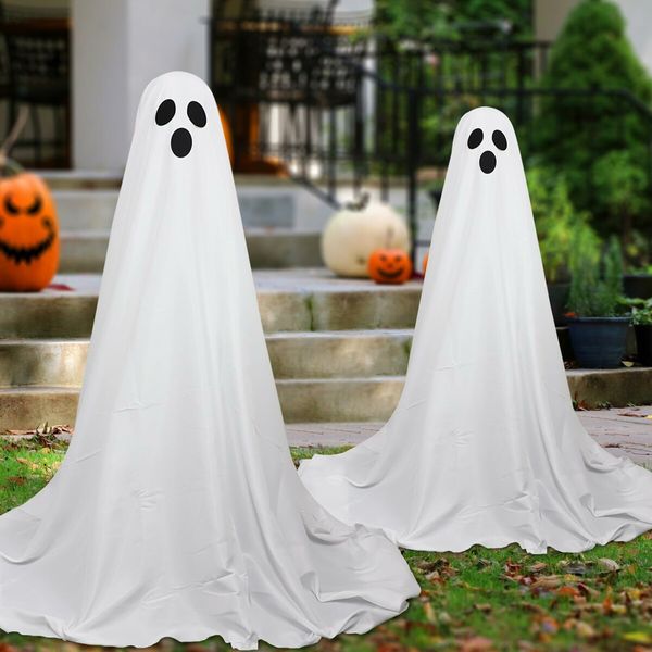 2 Pack Halloween Spooky Ghost Halloween Decor with Light Strings Easy to Assemble Ghost Decorations for Front Porch Yard