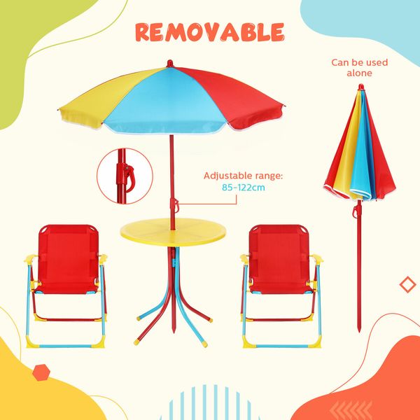 Kids Table and Chairs Set 4 In 1 Outdoor Picnic Children Desk Seat Folding Beach Sun Shade Toddler Play Activity Toy Height Adjustable Umbrella