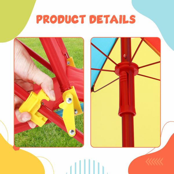 Kids Table and Chairs Set 4 In 1 Outdoor Picnic Children Desk Seat Folding Beach Sun Shade Toddler Play Activity Toy Height Adjustable Umbrella