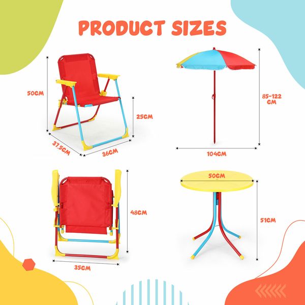 Kids Table and Chairs Set 4 In 1 Outdoor Picnic Children Desk Seat Folding Beach Sun Shade Toddler Play Activity Toy Height Adjustable Umbrella