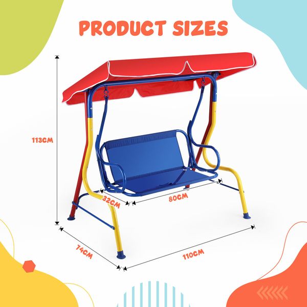 Kids Swing Chair Canopy 2 Seater Garden Hammock Outdoor Furniture Lounge Bench Patio Backyard Toddler Activity Play Centre Glider Safety Belt