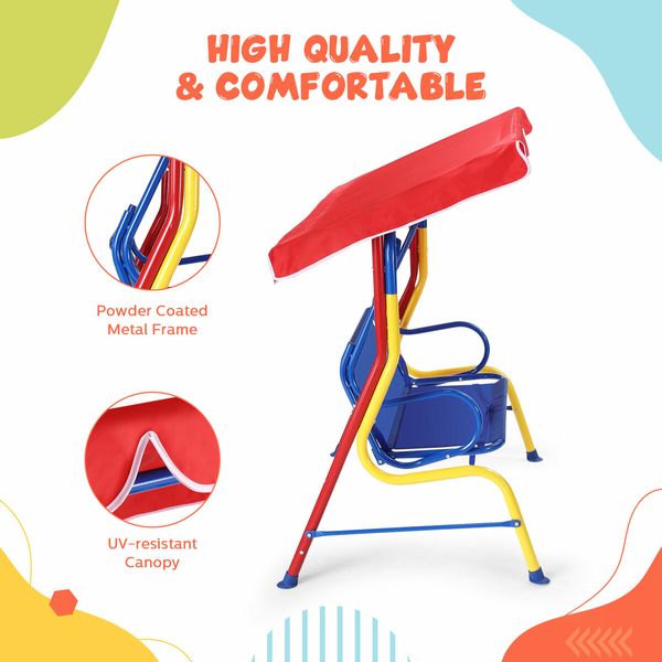 Kids Swing Chair Canopy 2 Seater Garden Hammock Outdoor Furniture Lounge Bench Patio Backyard Toddler Activity Play Centre Glider Safety Belt