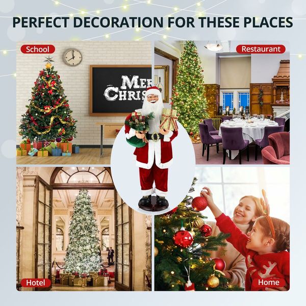 150cm Santa Claus Figure Christmas Decor Gift Eve Boxes Music Display Animated Rocking Dancing Singing Figurine House Office Doorway