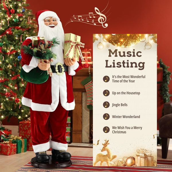 150cm Santa Claus Figure Christmas Decor Gift Eve Boxes Music Display Animated Rocking Dancing Singing Figurine House Office Doorway