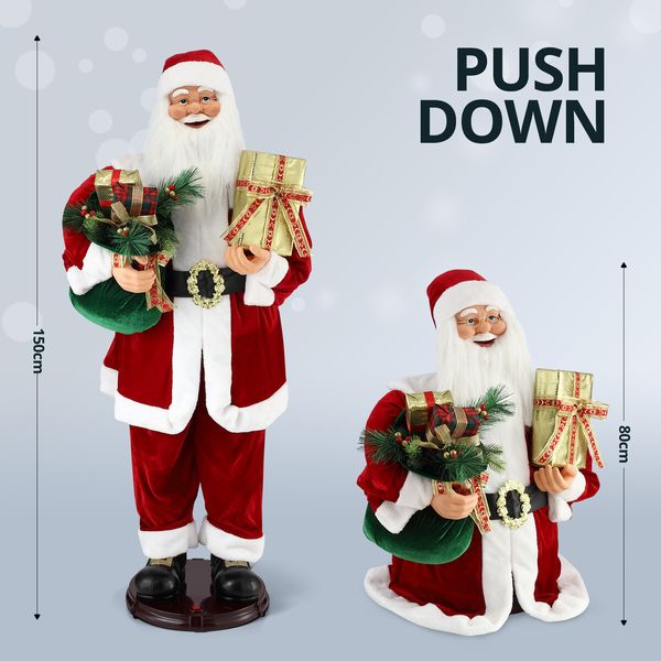 150cm Santa Claus Figure Christmas Decor Gift Eve Boxes Music Display Animated Rocking Dancing Singing Figurine House Office Doorway