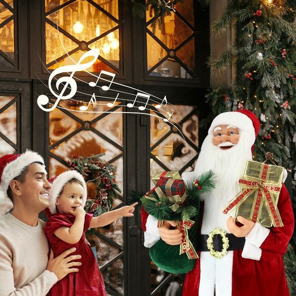 150cm Santa Claus Figure Christmas Decor Gift Eve Boxes Music Display Animated Rocking Dancing Singing Figurine House Office Doorway