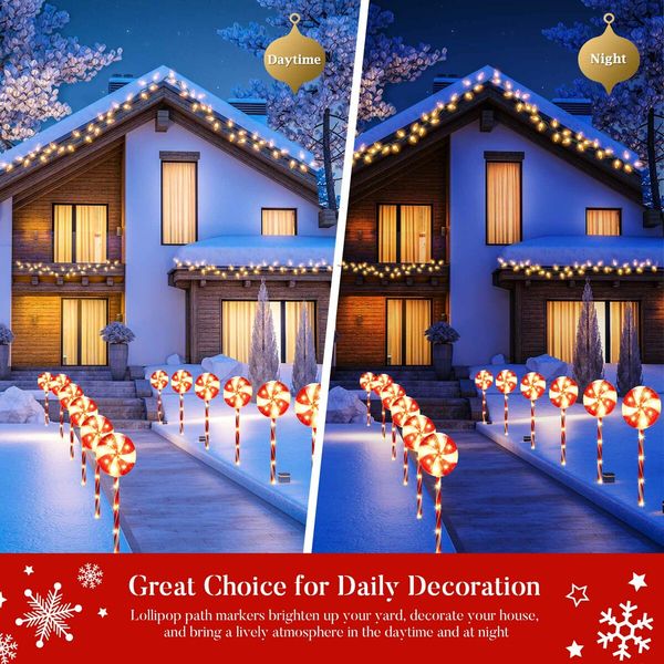 5 PCS Candy Cane Christmas Lights Lollipop Pole 100 LED Rope Bulbs Outdoor Decor Xmas Holiday Garden Pathway Marker 8 Flash Modes