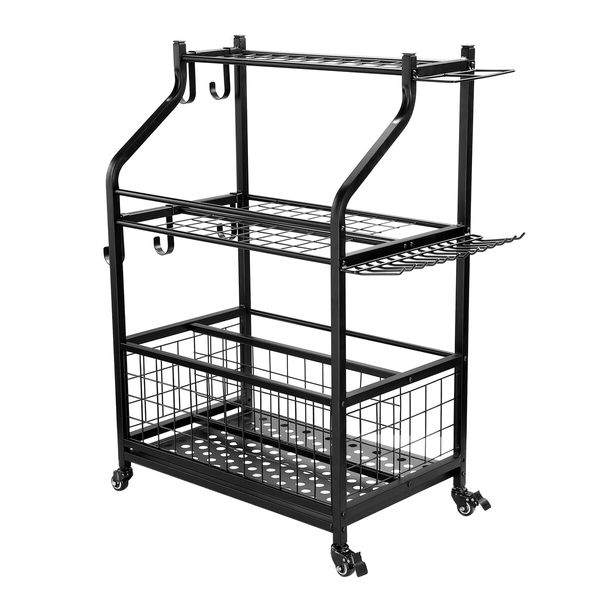 Garden Tools Storage Rack Organizer Broom Holder Handles Farm Shed Garage Workshop Warehouse Shelving Hook Utility Cart Power Hanger Trolley Wheels