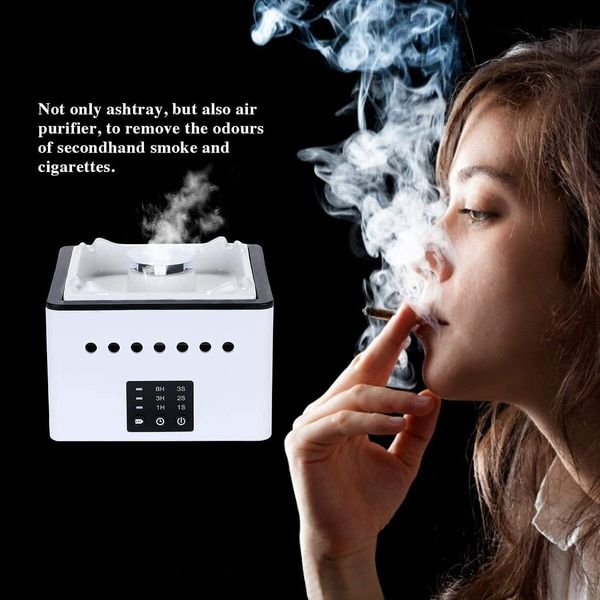 Air Purifier Smokeless Ashtray, Smoke Grabber Odor Eliminator Air Detector Purifier with LED Battery Indicator Rechargeable for Home, Office,Car,bushfires Color White