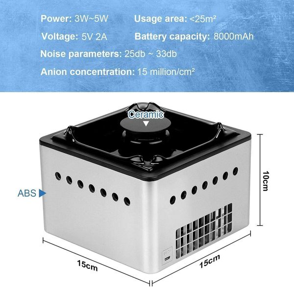 Air Purifier Smokeless Ashtray, Smoke Grabber Odor Eliminator Air Detector Purifier with LED Battery Indicator Rechargeable for Home, Office,Car,bushfires Color Black