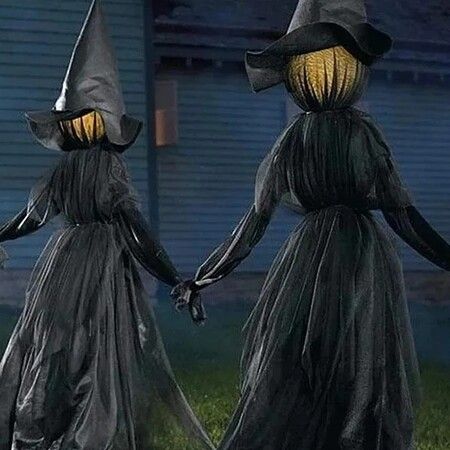 Light-Up Witches with Stakes, Halloween Decorations, Outdoor Holding Hands, Screaming Witches, Sound Activated Sensor Decoration(3 Pack)