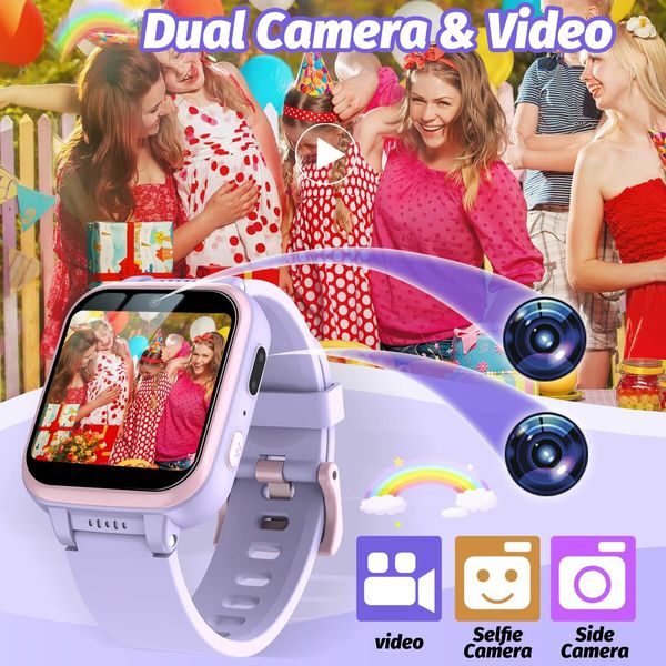 Kids Smart Watch with Puzzle Games HD Touch Screen Camera Video Music Player Pedometer Alarm Clock Flashlight Fashion Kids Smartwatch Gift,Age3+ (Purple)