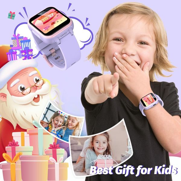 Kids Smart Watch with Puzzle Games HD Touch Screen Camera Video Music Player Pedometer Alarm Clock Flashlight Fashion Kids Smartwatch Gift,Age3+ (Purple)