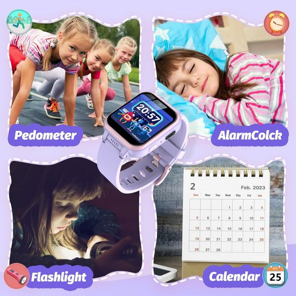 Kids Smart Watch with Puzzle Games HD Touch Screen Camera Video Music Player Pedometer Alarm Clock Flashlight Fashion Kids Smartwatch Gift,Age3+ (Purple)