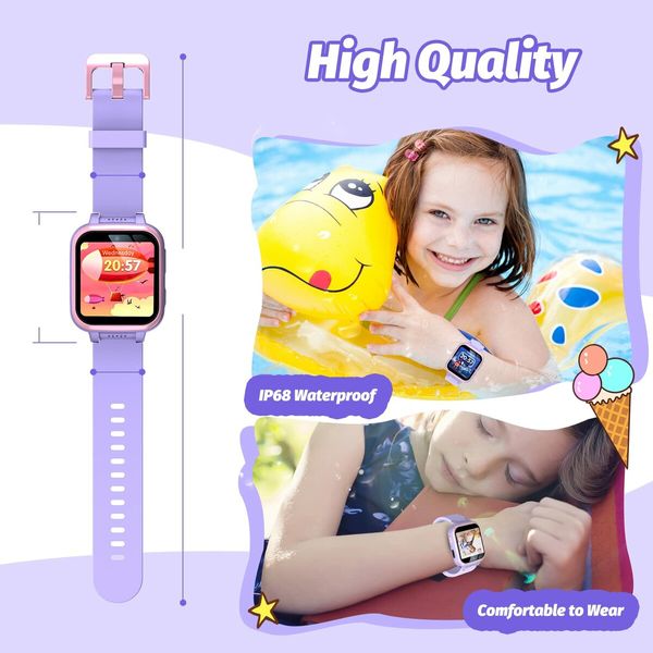 Kids Smart Watch with Puzzle Games HD Touch Screen Camera Video Music Player Pedometer Alarm Clock Flashlight Fashion Kids Smartwatch Gift,Age3+ (Purple)