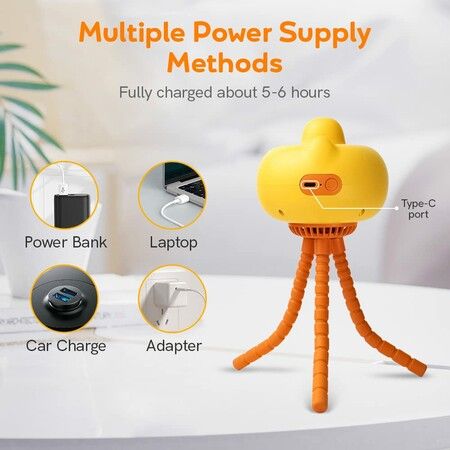 Blowing Duck Fan for Stroller, Flexible Tripod Clip-on Fan, USB Three-Gear Wind Multi-Function Bracket Fan Suitable for Car Seat Crib Bicycle Treadmill