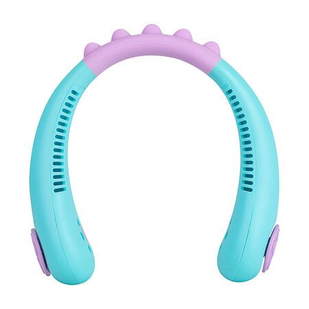 Portable Neck Fan Kids Bladeless Fan, USB Rechargeable Battery Operated Hanging Mini Fan 3 Speeds-Dinosaur Cyan