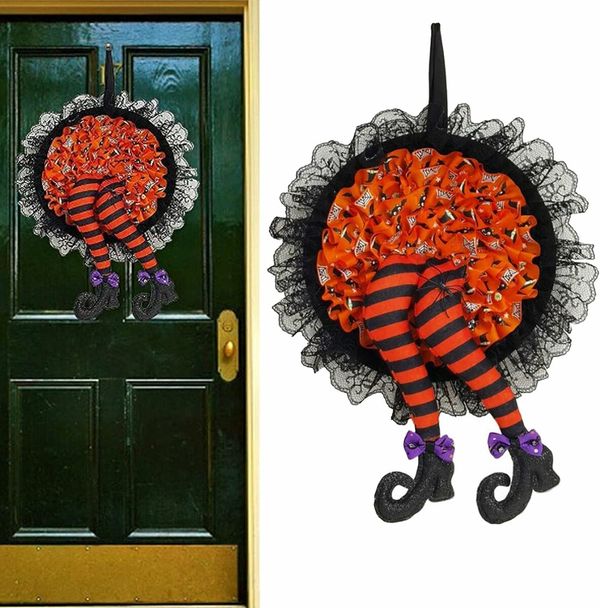 Halloween Witch Legs for Wreath,Witch Halloween Wreath with Legs, Door Wreath Ornament