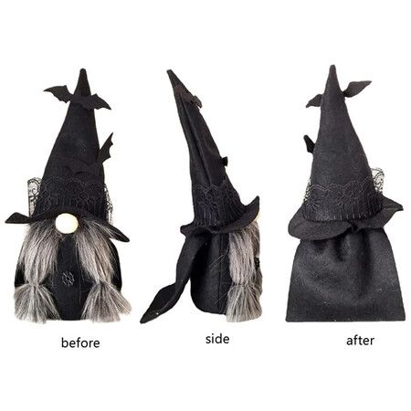 Halloween Gnomes Plush Doll Decor, 3Pcs Handmade Tomte Swedish Gnome Decor Gnomes Ornaments with Black Witch Cloak Hat