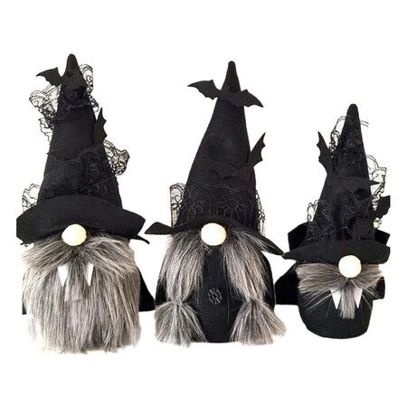 Halloween Gnomes Plush Doll Decor, 3Pcs Handmade Tomte Swedish Gnome Decor Gnomes Ornaments with Black Witch Cloak Hat