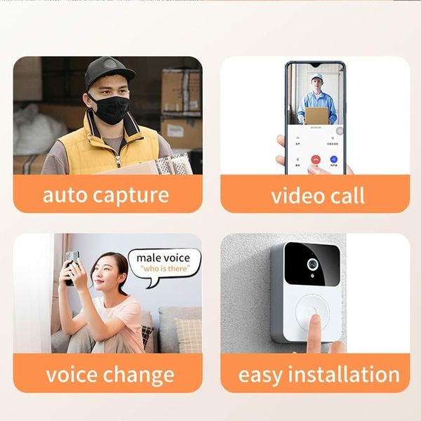 Video Doorbell Camera  Smart Remote Visual Doorbell With Voice Change HD Night Vision Auto Capture Cloud Storage