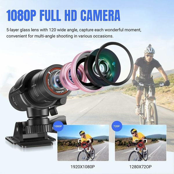 Motorcycle Helmet Camera 1080P 120 Wide Angle Bicycle Sports Camera with Video Photo Waterproof Action Camera DV Camcorder with Bracket 32 TF CARD