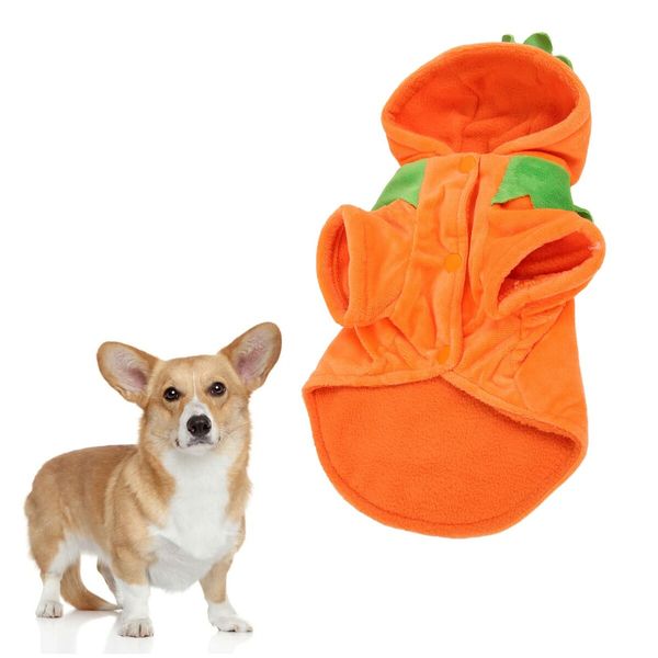 Dog Cat Halloween Pumpkin Costume,Pet Cosplay Costumes,Puppy Warm Outfits Fleece Hoodie Animal Autumn Winter Clothes (S Size)