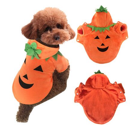 Dog Cat Halloween Pumpkin Costume,Pet Cosplay Costumes,Puppy Warm Outfits Fleece Hoodie Animal Autumn Winter Clothes (S Size)