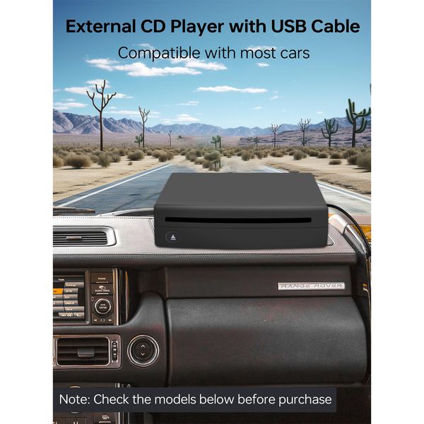 External USB CD Player for Car,Homlab Portable Plugs in CD Player,for Car Without CD Player,Laptop,TV,Mac,Computer,for Android 4.4 and Above Navigation,Black