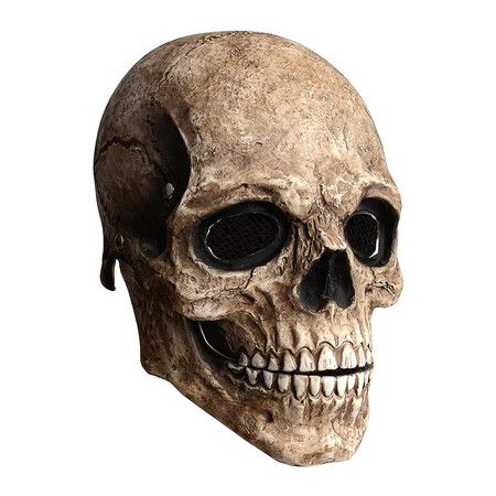 Horror Halloween Full Head Skull Mask with Moving Jaw Realistic Human Skeleton Mask Halloween Party Headgear Props (Brown)