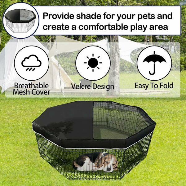 Dog Pen Cover Pet Playpen Cover, Dog Sun Proof Top Cover Pet Pen Mesh Top Cover Fits All Pet Pen 24Inch 8 Panels (Playpen Not Include)