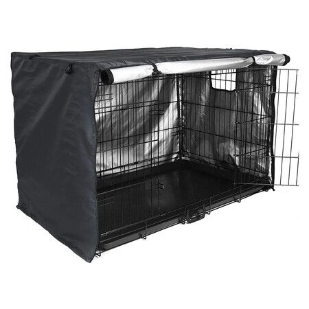 Dog Crate Cover 36 inch, Double Door, Dog Kennel Indoor, Waterproof Dog Kennel Cover with Air Vent Window (Black)