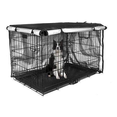 Dog Crate Cover 36 inch, Double Door, Dog Kennel Indoor, Waterproof Dog Kennel Cover with Air Vent Window (Black)