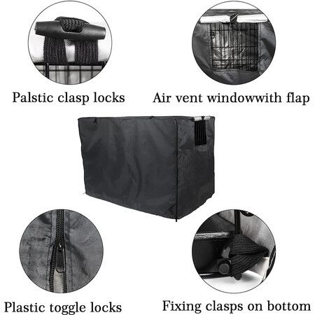 Dog Crate Cover 36 inch, Double Door, Dog Kennel Indoor, Waterproof Dog Kennel Cover with Air Vent Window (Black)