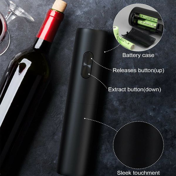 Electric Wine Opener Battery Operated Bottle Openers Reusable Wine Corkscrew for Kitchen Home Bar Restaurant - Black