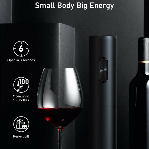 Electric Wine Opener Battery Operated Bottle Openers Reusable Wine Corkscrew for Kitchen Home Bar Restaurant - Black