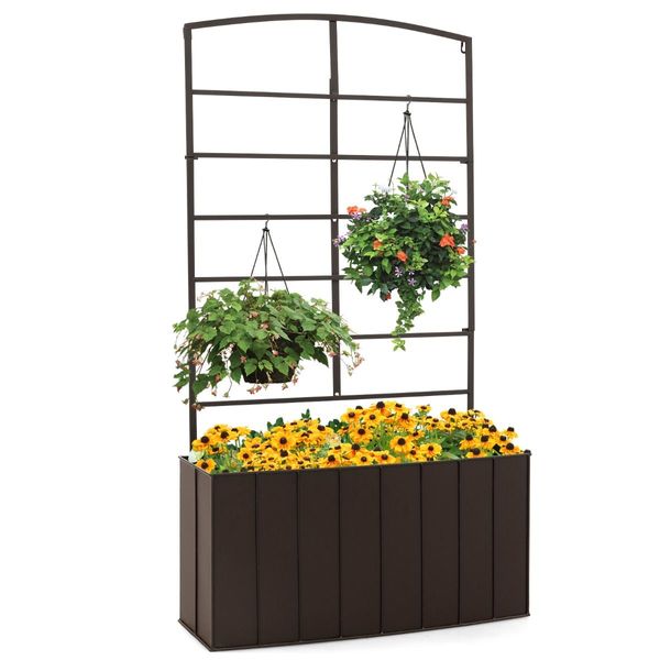 Raised Garden Bed with Trellis for Climbing Plants/ Basket Plants