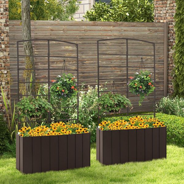 Raised Garden Bed with Trellis for Climbing Plants/ Basket Plants