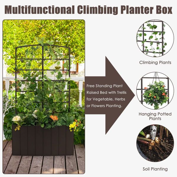 Raised Garden Bed with Trellis for Climbing Plants/ Basket Plants