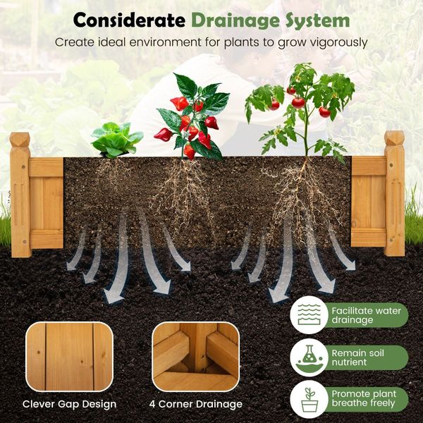 Wooden Raised Garden Bed with Drainage System for Garden